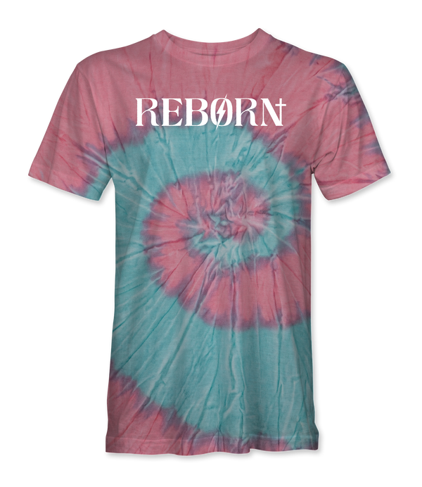 Reborn Tie Dye T-Shirt in coral and mint with white Reborn wordmark