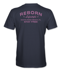Reborn Stay Free T-Shirt in Navy, back